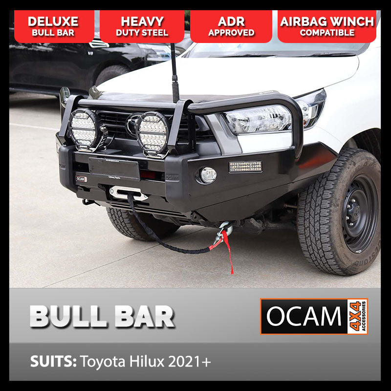 OCAM Deluxe Steel Bull Bar For Toyota Hilux N80 10/2018-Current & OCAM 12k Winch